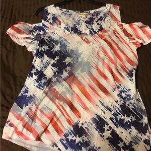 Justify Patriotic Red, Blue, and White Blouse
